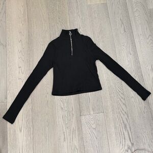 Topshop Black Long Sleeve Ribbed Top